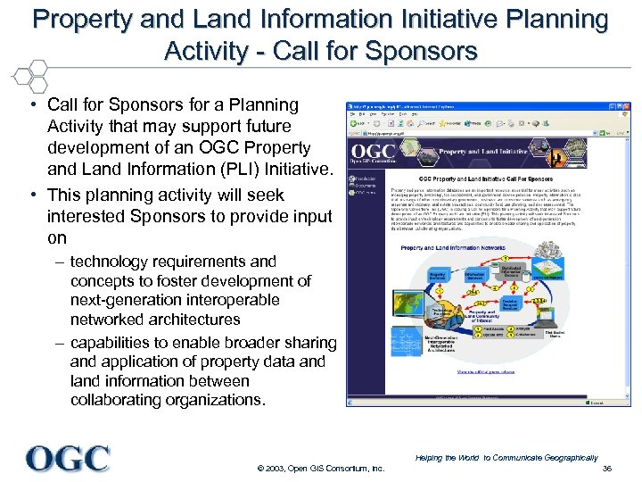 Property and Land Information Initiative Planning Activity - Call for Sponsors • Call for