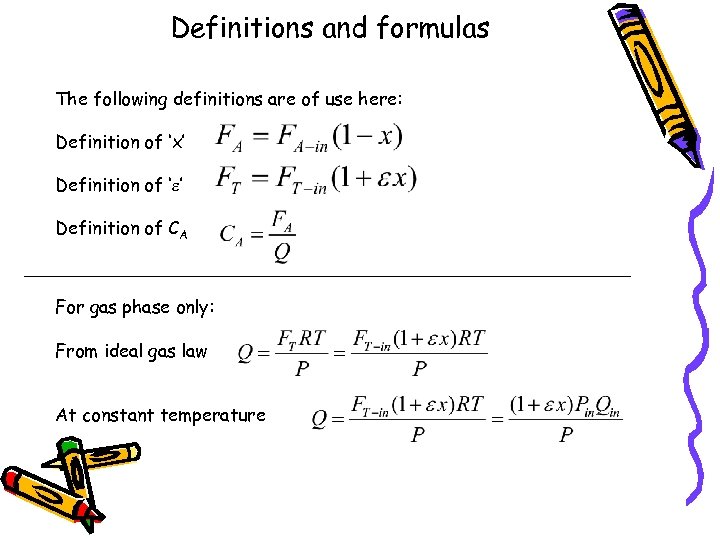 Definitions and formulas The following definitions are of use here: Definition of ‘x’ Definition