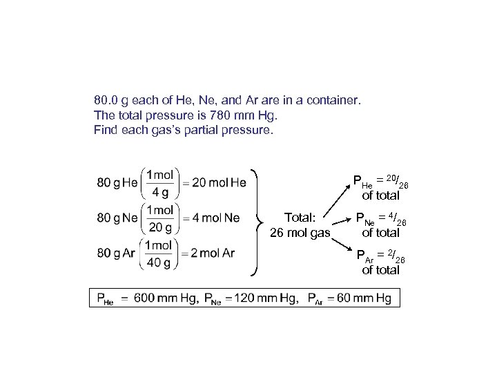 80. 0 g each of He, Ne, and Ar are in a container. The