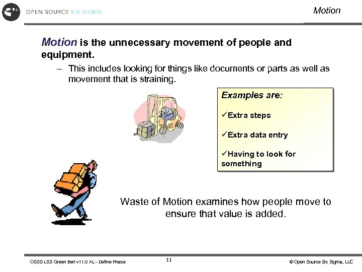 Motion is the unnecessary movement of people and equipment. – This includes looking for