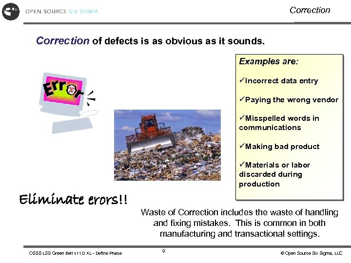 Correction of defects is as obvious as it sounds. Examples are: üIncorrect data entry