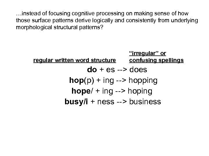 …instead of focusing cognitive processing on making sense of how those surface patterns derive