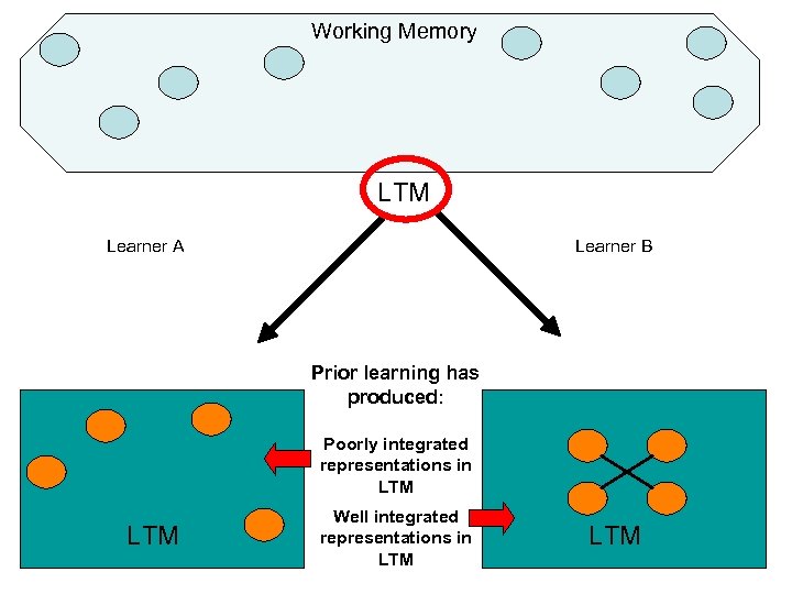 Working Memory LTM Learner A Learner B Prior learning has produced: Poorly integrated representations