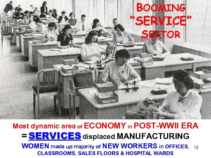 BOOMING “SERVICE” SECTOR Most dynamic area of ECONOMY in POST-WWII ERA = SERVICES displaced