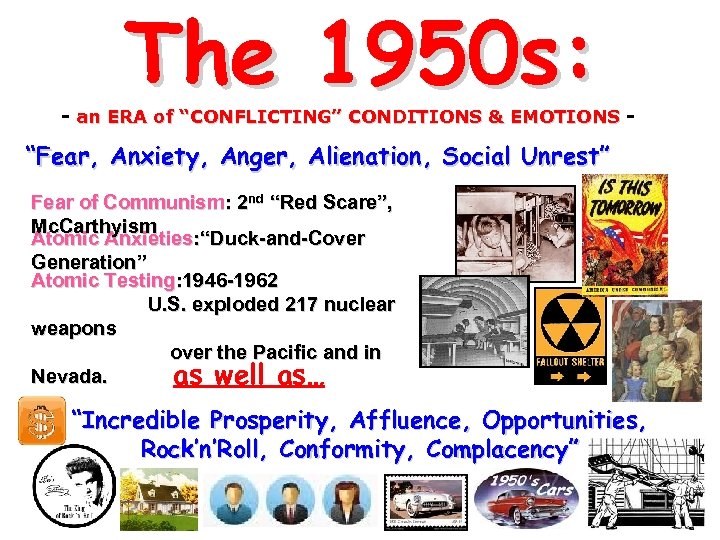 The 1950 s: - an ERA of “CONFLICTING” CONDITIONS & EMOTIONS “Fear, Anxiety, Anger,