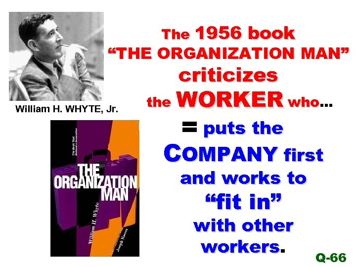 The 1956 book “THE ORGANIZATION MAN” criticizes William H. WHYTE, Jr. the WORKER who…