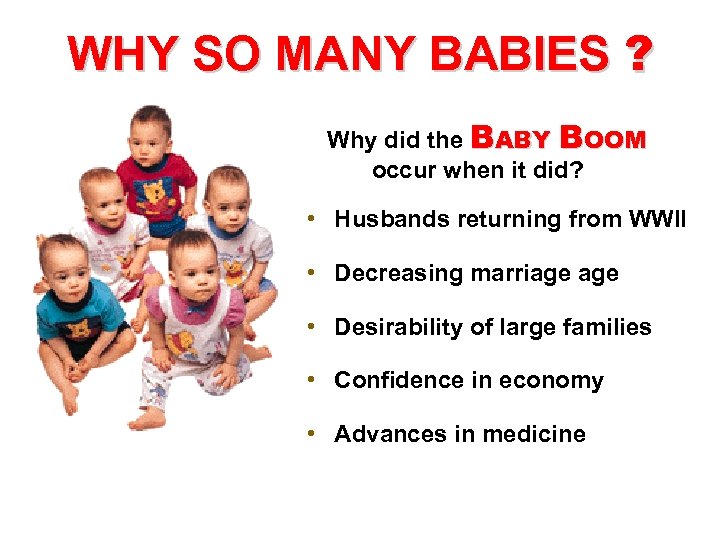 WHY SO MANY BABIES ? Why did the BABY BOOM occur when it did?