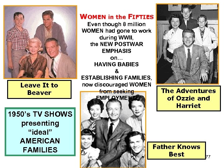 WOMEN in the FIFTIES Leave It to Beaver 1950’s TV SHOWS presenting “ideal” AMERICAN