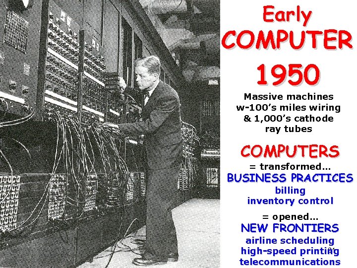 Early COMPUTER 1950 Massive machines w-100’s miles wiring & 1, 000’s cathode ray tubes