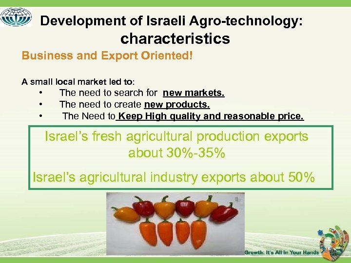 Development of Israeli Agro-technology: characteristics Business and Export Oriented! A small local market led