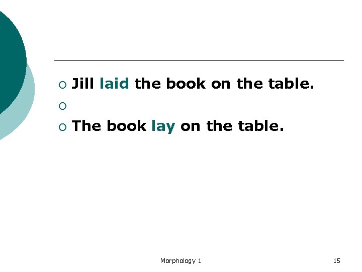 Jill laid the book on the table. ¡ ¡ The book lay on the