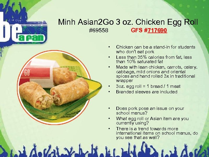 Minh Asian 2 Go 3 oz. Chicken Egg Roll #69558 • • GFS #717690