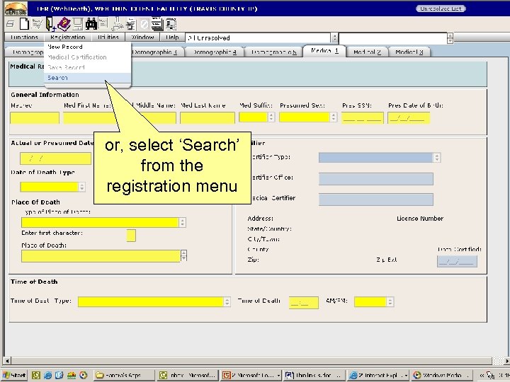 or, select ‘Search’ from the registration menu 