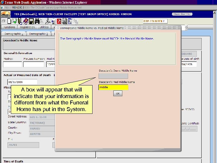 A box will appear that will indicate that your information is different from what