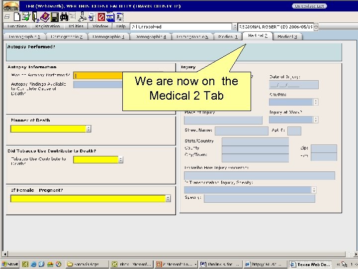 We are now on the Medical 2 Tab 