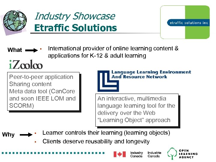 Industry Showcase Etraffic Solutions What § International provider of online learning content & applications