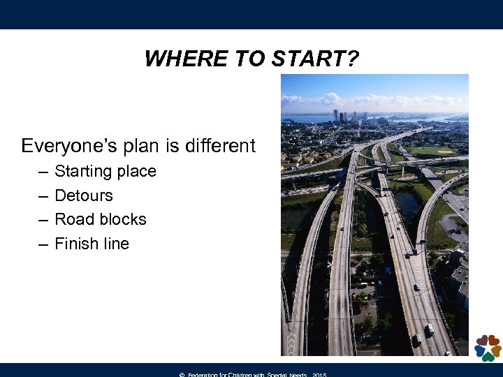 WHERE TO START? Everyone’s plan is different – – Starting place Detours Road blocks