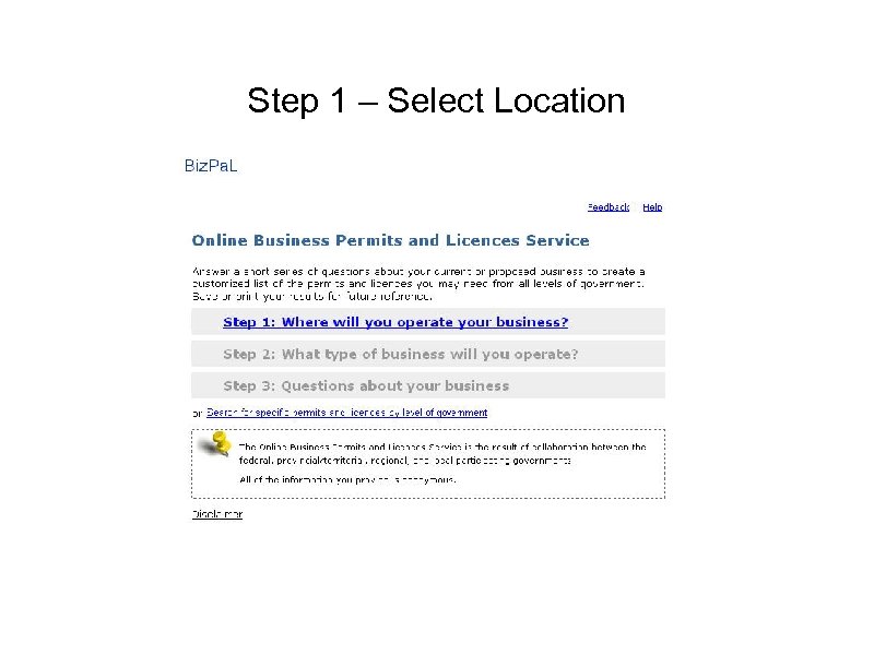 Step 1 – Select Location 