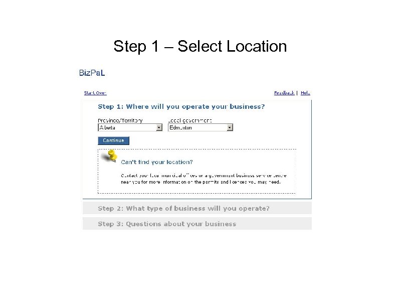 Step 1 – Select Location 