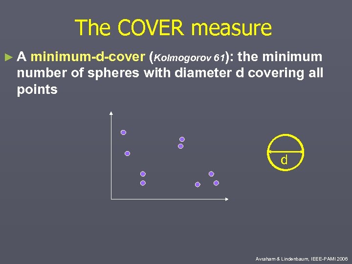 The COVER measure ►A minimum-d-cover (Kolmogorov 61): the minimum number of spheres with diameter