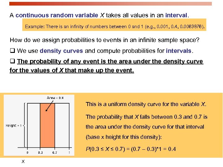 A continuous random variable X takes all values in an interval. Example: There is