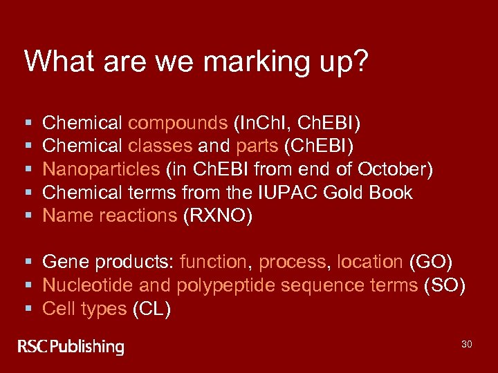 What are we marking up? § § § Chemical compounds (In. Ch. I, Ch.