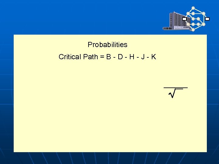 Probabilities Critical Path = B - D - H - J - K 