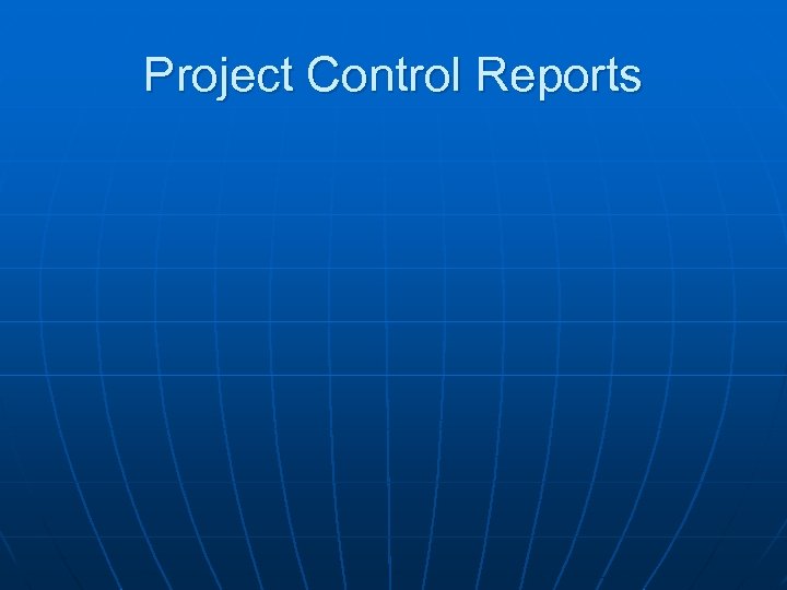 Project Control Reports 