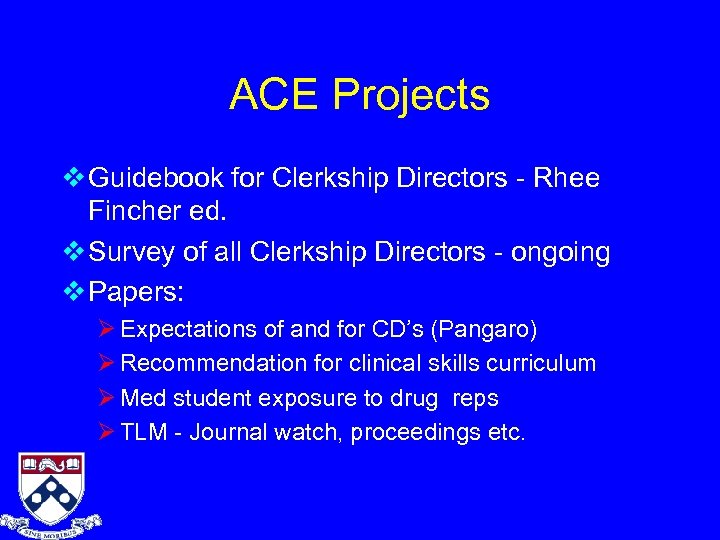 ACE Projects v Guidebook for Clerkship Directors - Rhee Fincher ed. v Survey of