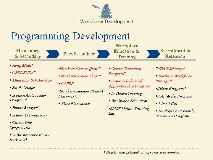 Workforce Development Programming Development Elementary & Secondary • Jump Math* • CREDENDA* • Athabasca