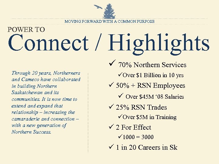 MOVING FORWARD WITH A COMMON PURPOSE POWER TO Connect / Highlights ü 70% Northern