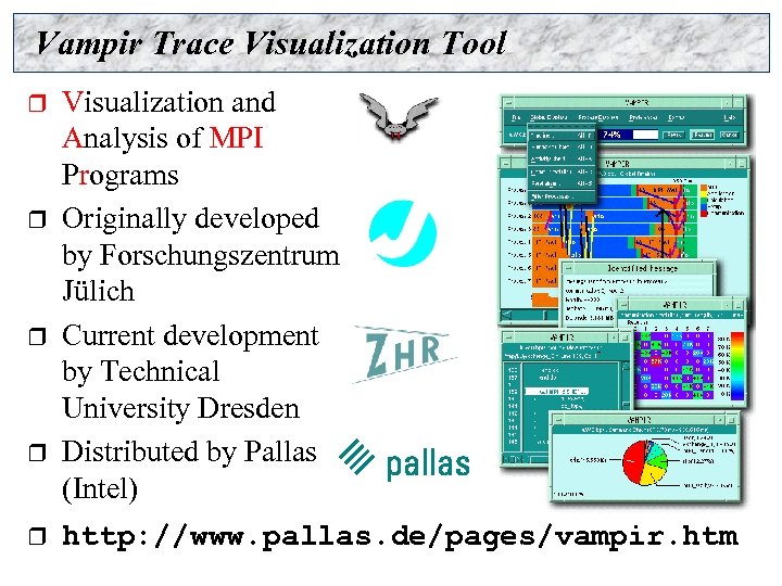 Vampir Trace Visualization Tool r r r Visualization and Analysis of MPI Programs Originally