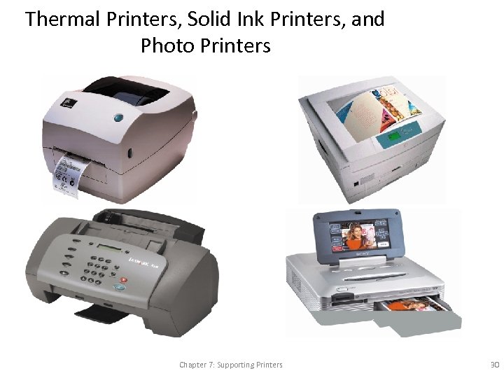 Thermal Printers, Solid Ink Printers, and Photo Printers Chapter 7: Supporting Printers 30 
