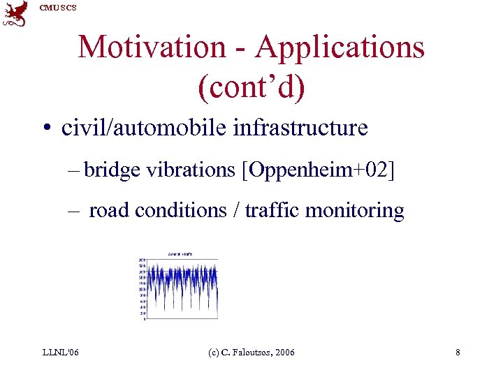 CMU SCS Motivation - Applications (cont’d) • civil/automobile infrastructure – bridge vibrations [Oppenheim+02] –