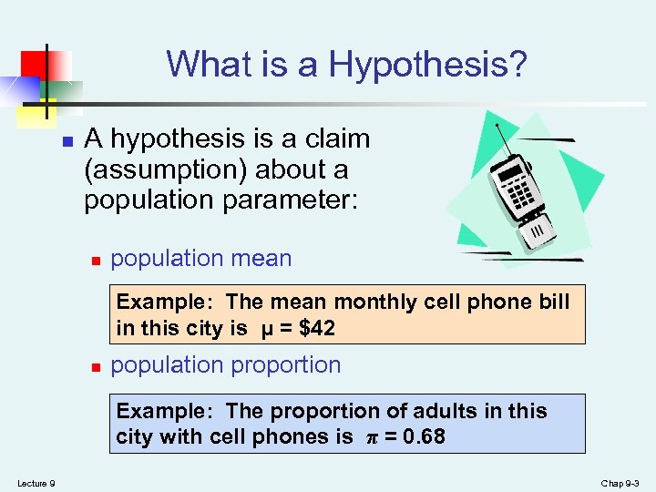 What is a Hypothesis? n A hypothesis is a claim (assumption) about a population