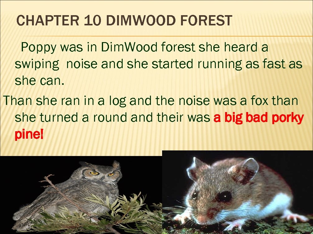 CHAPTER 10 DIMWOOD FOREST Poppy was in Dim. Wood forest she heard a swiping