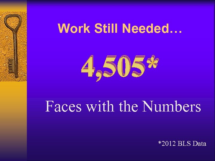 Work Still Needed… 4, 505* Faces with the Numbers *2012 BLS Data 