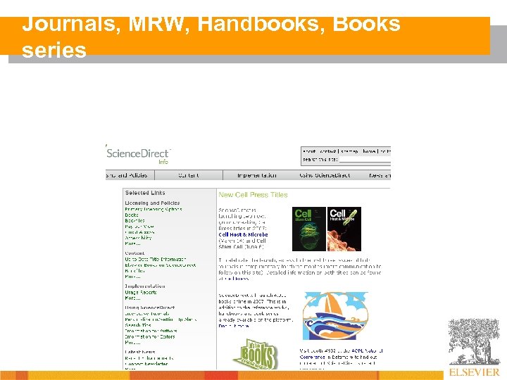 Journals, MRW, Handbooks, Books series 