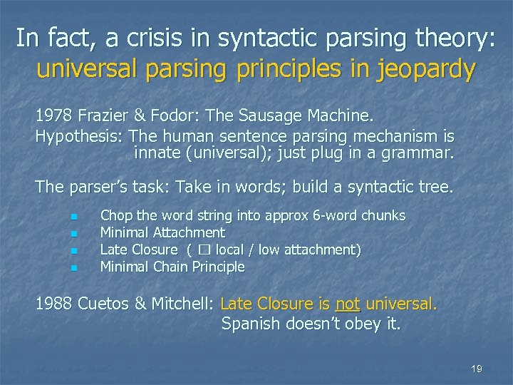 In fact, a crisis in syntactic parsing theory: universal parsing principles in jeopardy 1978