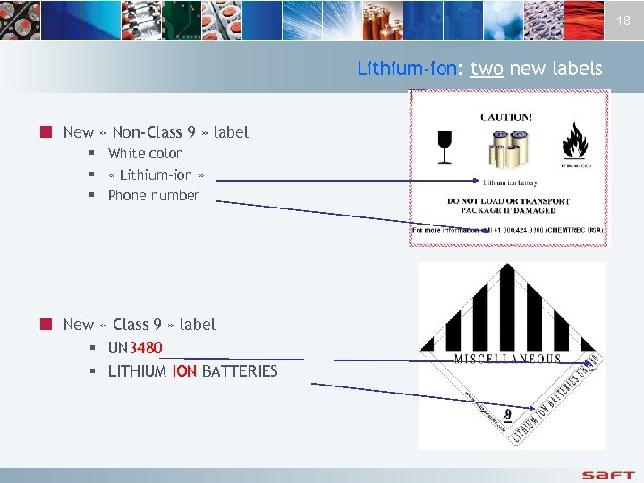 18 Lithium-ion: two new labels ¢ New « Non-Class 9 » label § White