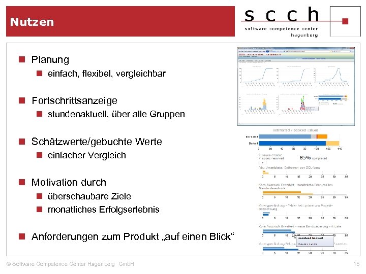 Nutzen n Planung n einfach, flexibel, vergleichbar n Fortschrittsanzeige n stundenaktuell, über alle Gruppen