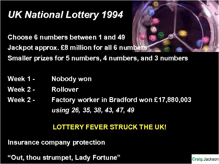 UK National Lottery 1994 Choose 6 numbers between 1 and 49 Jackpot approx. £