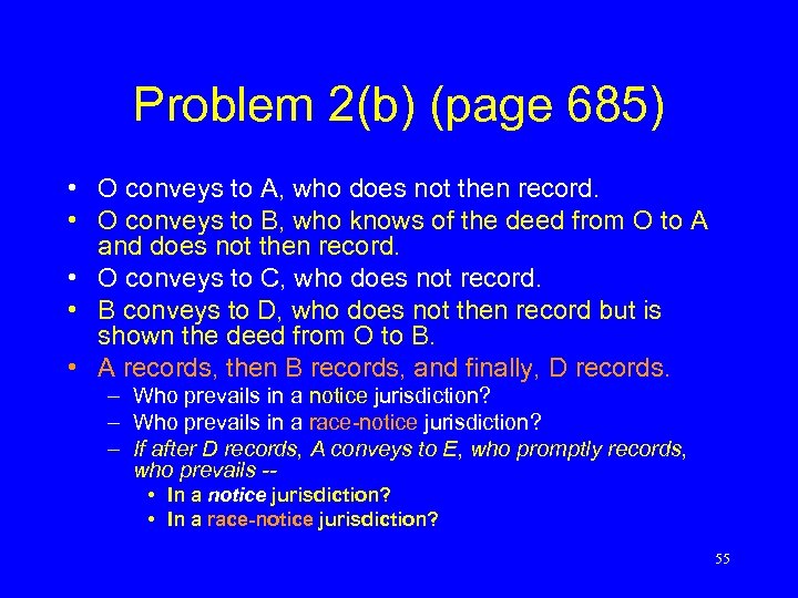 Problem 2(b) (page 685) • O conveys to A, who does not then record.