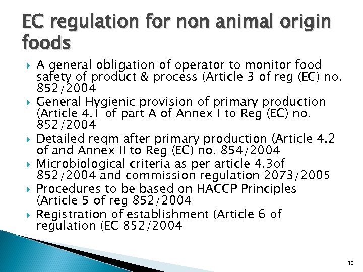 EC regulation for non animal origin foods A general obligation of operator to monitor