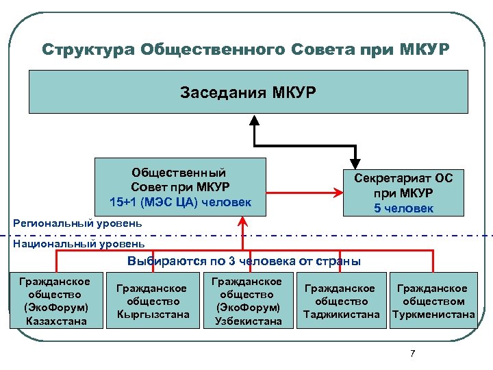 Структура Общественного Совета при МКУР Заседания МКУР Общественный Совет при МКУР 15+1 (МЭС ЦА)