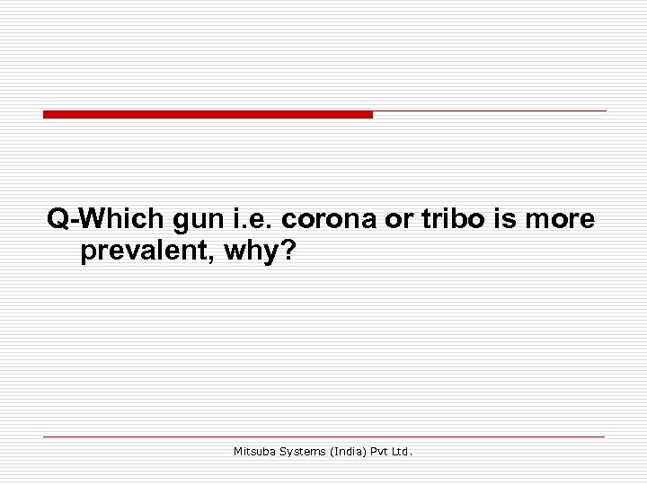 Q-Which gun i. e. corona or tribo is more prevalent, why? Mitsuba Systems (India)