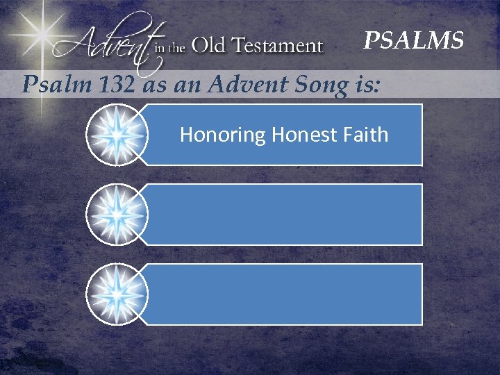 PSALMS Psalm 132 as an Advent Song is: Honoring Honest Faith 