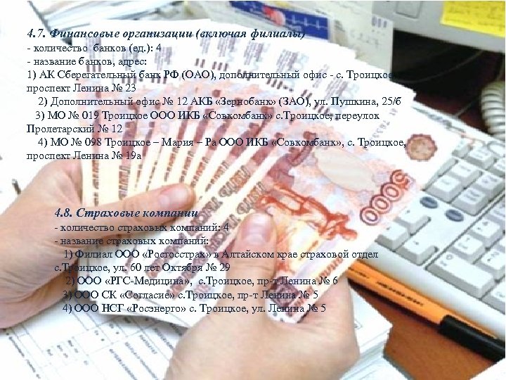 4. 7. Финансовые организации (включая филиалы) - количество банков (ед. ): 4 - название