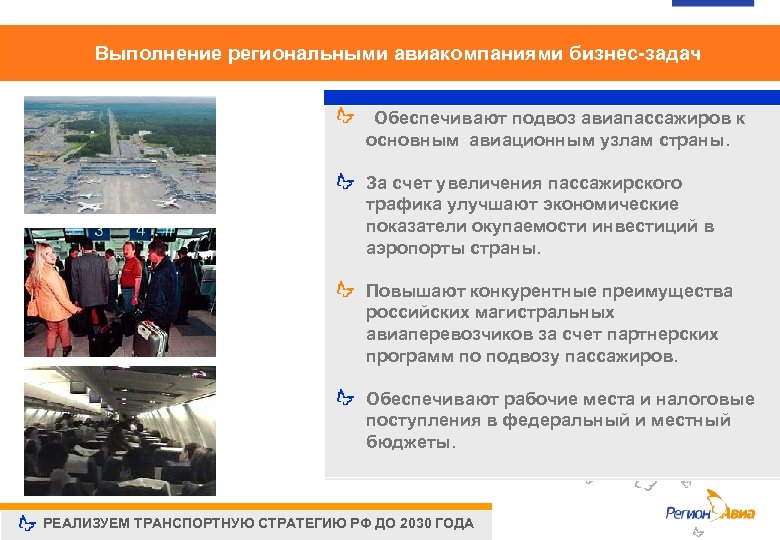 Выполнение региональными авиакомпаниями бизнес-задач Обеспечивают подвоз авиапассажиров к В 1985 году средний тариф на