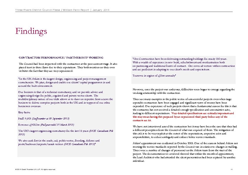 Three Rivers District Council Phase 2 William Penn Report | January 2014 Findings CONTRACTOR